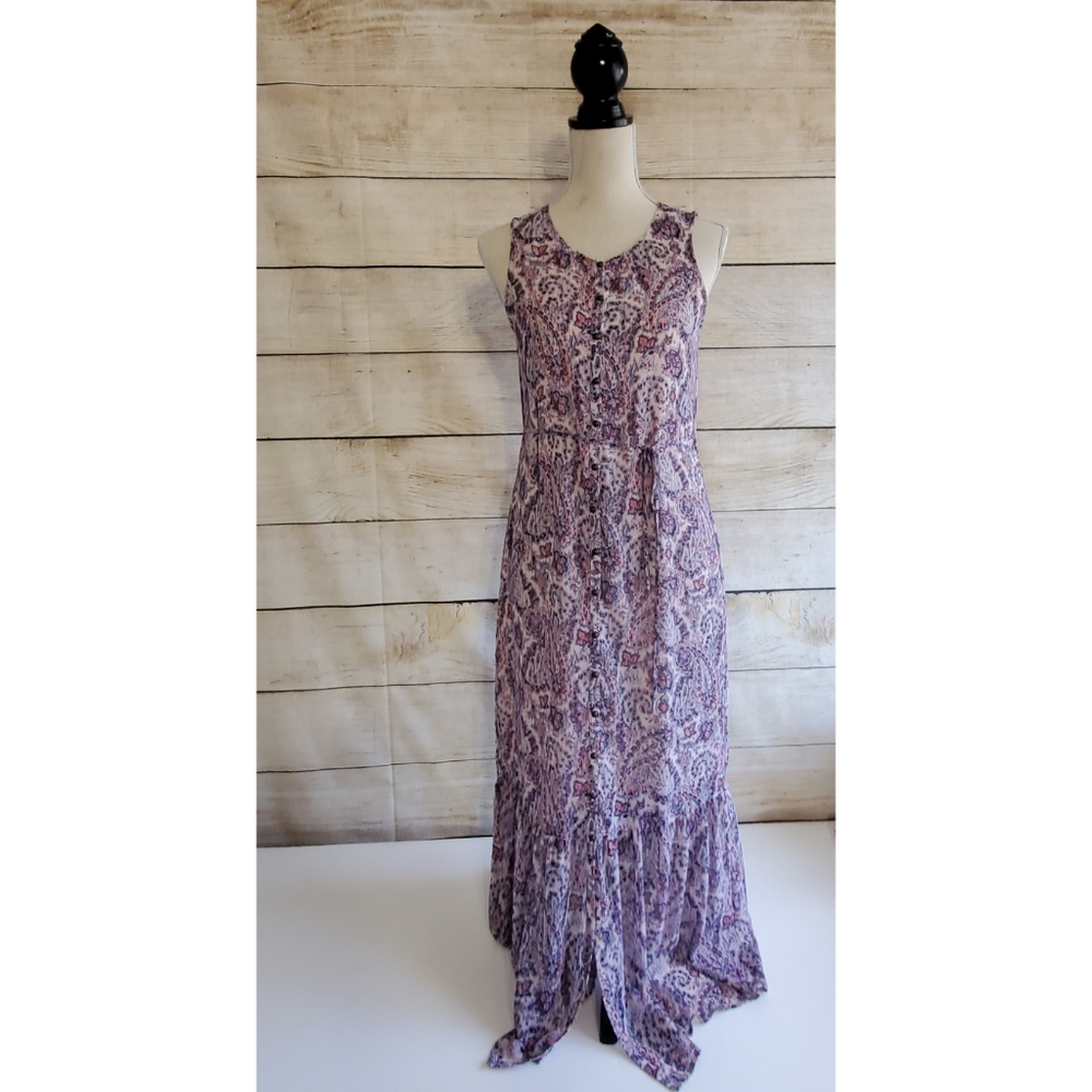 Lucky Brand Boho Button Down Sheer Paisley Maxi XS